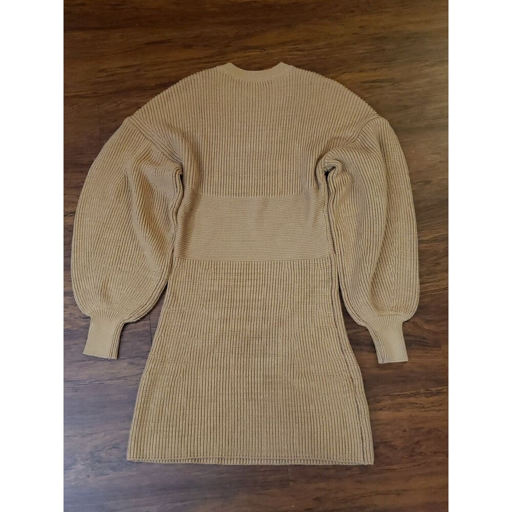 STAUD Camel Marylebone Ribbed Knit Sweater Dress Size XL Chic Feminine Cozy - Picture 7 of 8